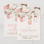 Roze Mason Jars en Flowers RSVP-kaart RSVP Kaartje (Voorkant / Achterkant)