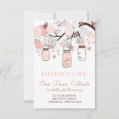 Roze Mason Jars en Tortelduifjes Reception Kaart (Voorkant)
