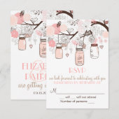 Roze Mason Jars en Tortelduifjes RSVP Wedding Invi (Voorkant / Achterkant)