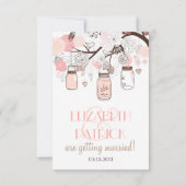 Roze Mason Jars en Tortelduifjes RSVP Wedding Kaar (Achterkant)