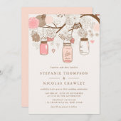 roze Mason Jars Floral Wedding Kaart (Voorkant / Achterkant)