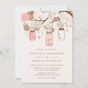  roze Mason Jars Floral Wedding Kaart