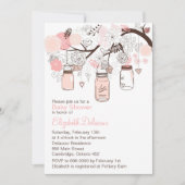 Roze Mason Jars & Lovebird Baby shower Invitation Kaart (Voorkant)