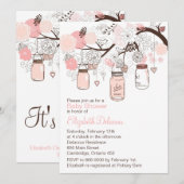 Roze Mason Jars & Lovebird Baby shower Invitation Kaart (Voorkant / Achterkant)