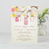  Roze Mason Jars Verloving Kaart (Staand voorkant)