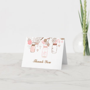 Roze Mason-potten en liefdesvogels Postzegel Bedankkaart