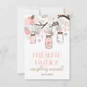 Roze Mason-potten en Liefdesvogels RSVP Trouwuitno (Achterkant)