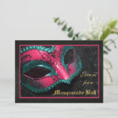 Roze Masquerade Ball Halloween uitnodiging (Staand voorkant)