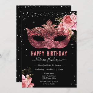 Roze Masquerade Birthday Party Invitation