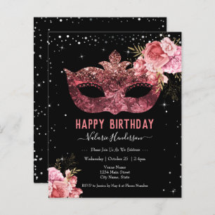 Roze Masquerade Birthday Party Invitation