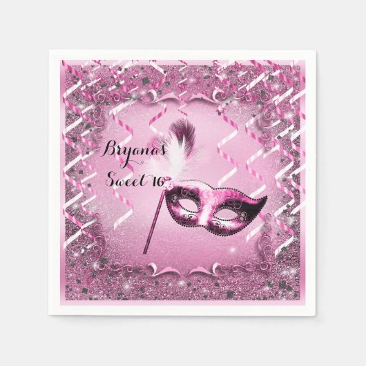 Roze Masquerade Masker Elegant Bal Feest Servetten (Voorkant)