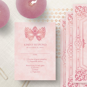 Roze Masquerade Masker Elegante Quinceanera RSVP Kaartje
