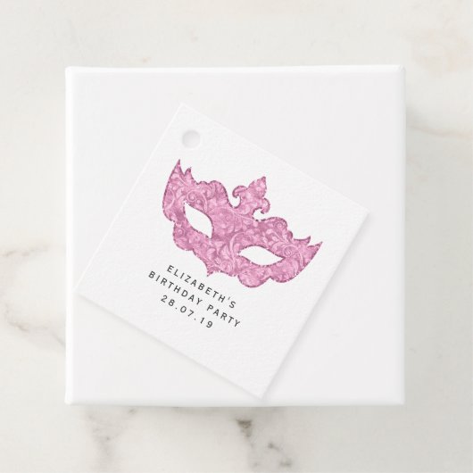  roze Masquerade Masker en Damask Bedankjes Labels (In situ)