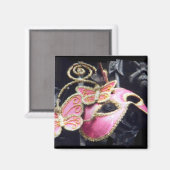 Roze Masquerade Masker Vierkante Magneet (Voorkant / Achterkant)