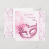  Roze Masquerade Party Kaart (Voorkant / Achterkant)