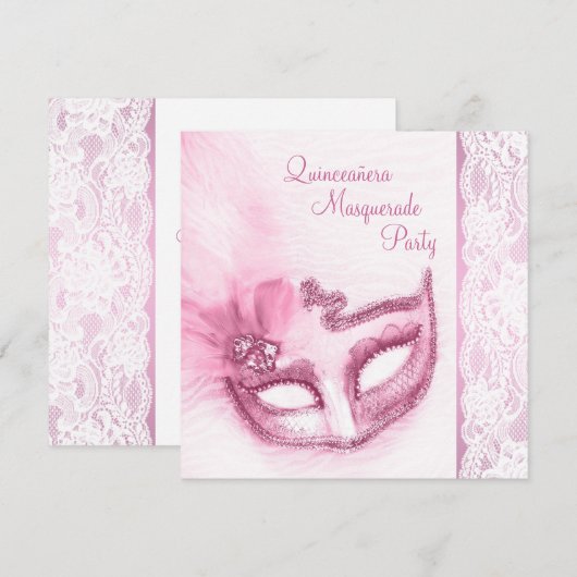 Roze Masquerade Party Kaart (Voorkant / Achterkant)