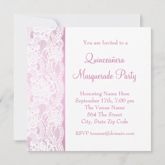 Roze Masquerade Party Kaart (Achterkant)