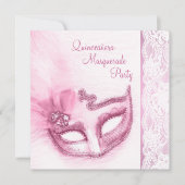  Roze Masquerade Party Kaart (Voorkant)
