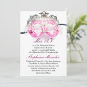 Roze Masquerade Quinceanera Birthday Uitnodiging (Staand voorkant)