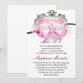 Roze Masquerade Quinceanera Birthday Uitnodiging (Voorkant / Achterkant)