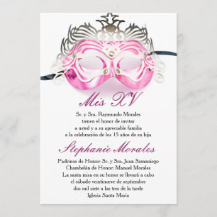 Roze Masquerade Quinceanera Birthday Uitnodiging