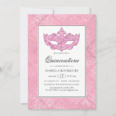 Roze Masquerade Quinceañera feest Kaart (Voorkant)