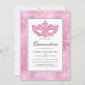  roze Masquerade Quinceañera Kaart (Voorkant)