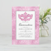  roze Masquerade Quinceañera Kaart (Staand voorkant)