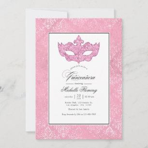 Roze Masquerade Quinceañera Kaart