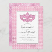  roze Masquerade Quinceañera Kaart (Voorkant / Achterkant)