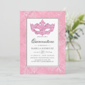 roze Masquerade Quinceañera Kaart (Staand voorkant)
