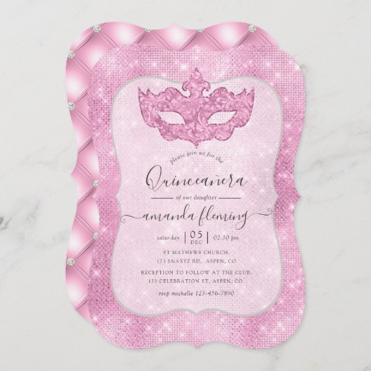 -roze Masquerade Quinceañera Kaart (Voorkant / Achterkant)