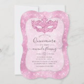 -roze Masquerade Quinceañera Kaart (Voorkant)