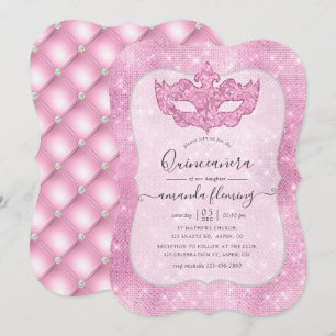 -roze Masquerade Quinceañera Kaart