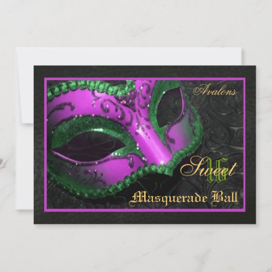 Roze Masquerade Sweet 16 Party Invitation Kaart (Voorkant)