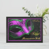 Roze Masquerade Sweet 16 Party Invitation Kaart (Staand voorkant)