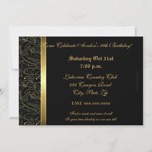 Roze Masquerade Sweet 16 Party Invitation Kaart (Achterkant)