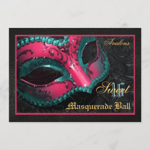 Roze Masquerade Sweet 16 Party Invitation Kaart