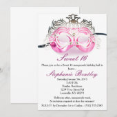 Roze Masquerade Zebra Sweet 16 Birthday Uitnodigin Kaart (Voorkant / Achterkant)