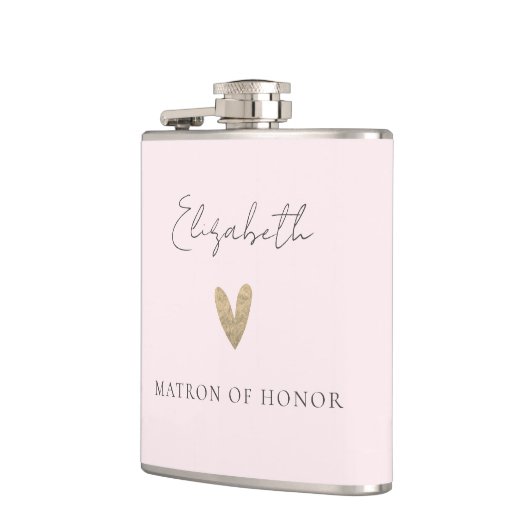 Roze Matron van Eer Goud Hart Modern Script Heupfles (Links)