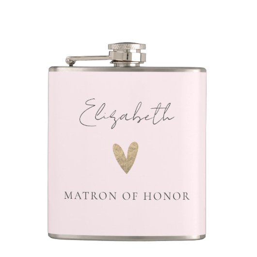 Roze Matron van Eer Goud Hart Modern Script Heupfles (Voorkant)