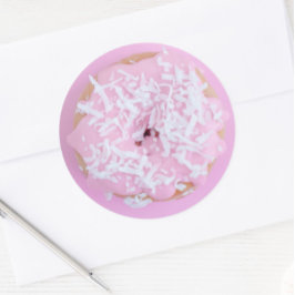 Roze matte donut witte strooi schattig zoet ronde sticker
