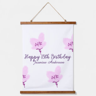 Roze mauve bloem 15e verjaardag quinceanera naam d hangend wandkleed