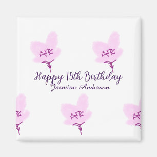 Roze mauve bloem 15e verjaardag quinceanera naam d magneet