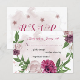 roze mauve bloemen botanisch RSVP kaartje