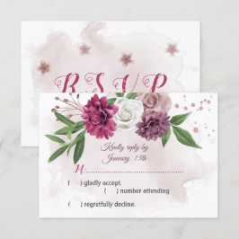 roze mauve bloemen botanisch RSVP kaartje