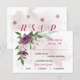 roze mauve bloemen botanische maaltijdkeuze RSVP kaartje
