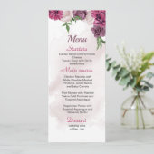 roze mauve bloemen groen trouwen menu (Staand voorkant)