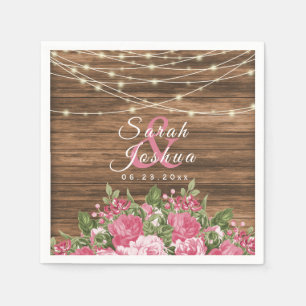 Roze mauve bloemen op houten achtergrond servet