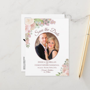 Roze & Mauve Bloemenfoto Bruiloft Save the Date Aankondigingskaart